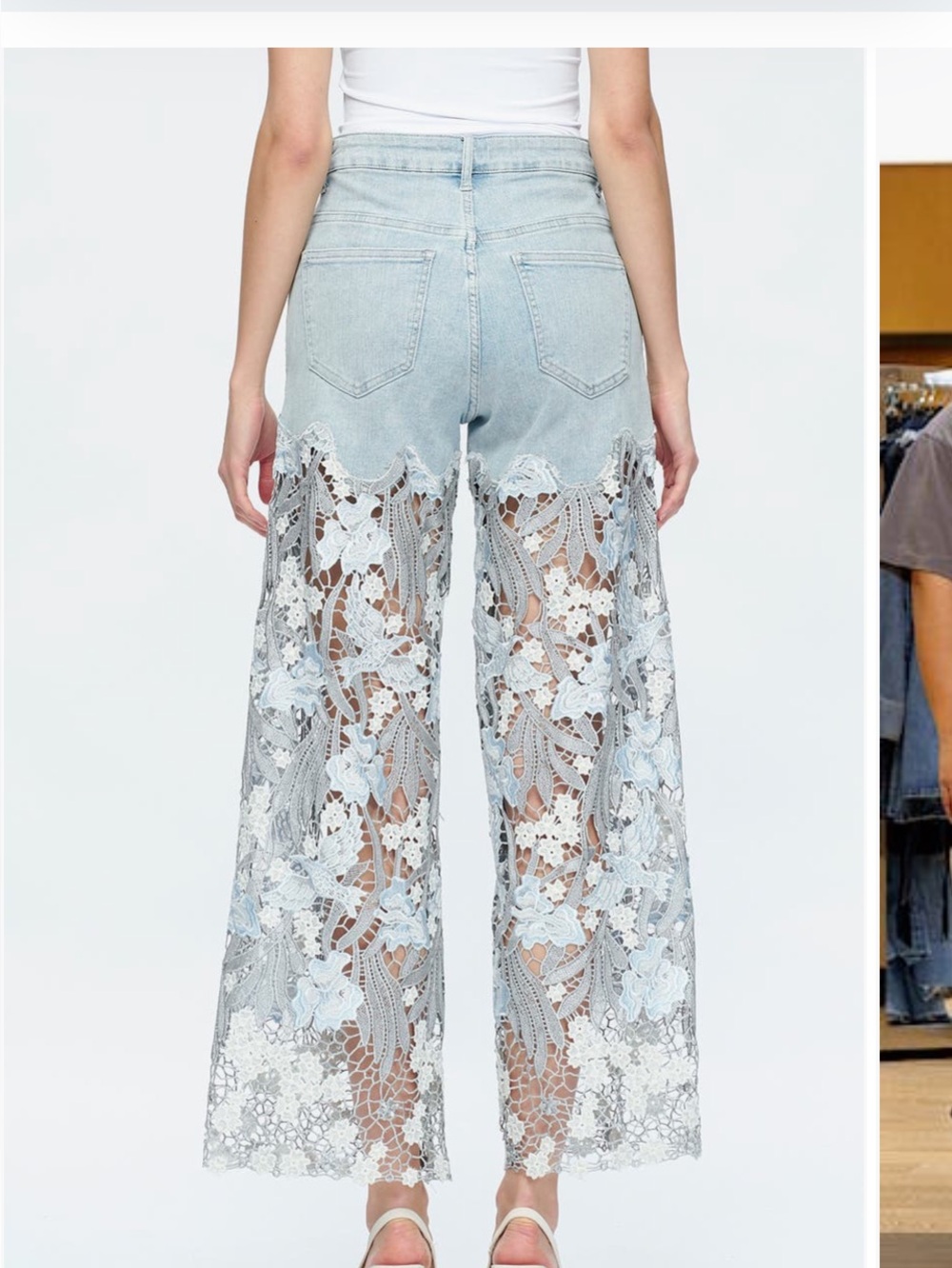 Bayeas Light Blue Lace-Panel Wide Leg Jeans size 26 - Picture 3 of 12